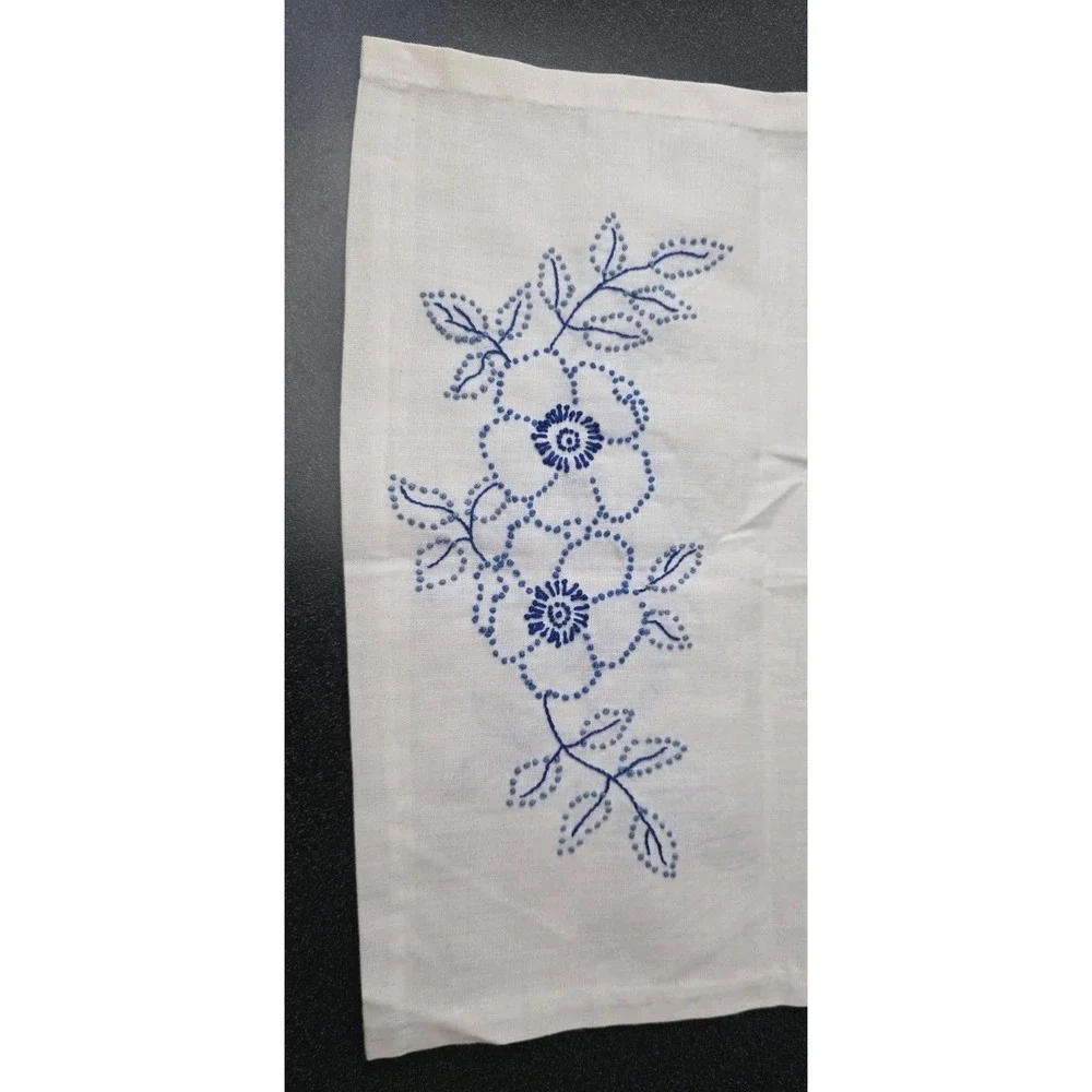 Vintage Hand-Embroidered Floral Linen Table Runner Cottage Granny Core